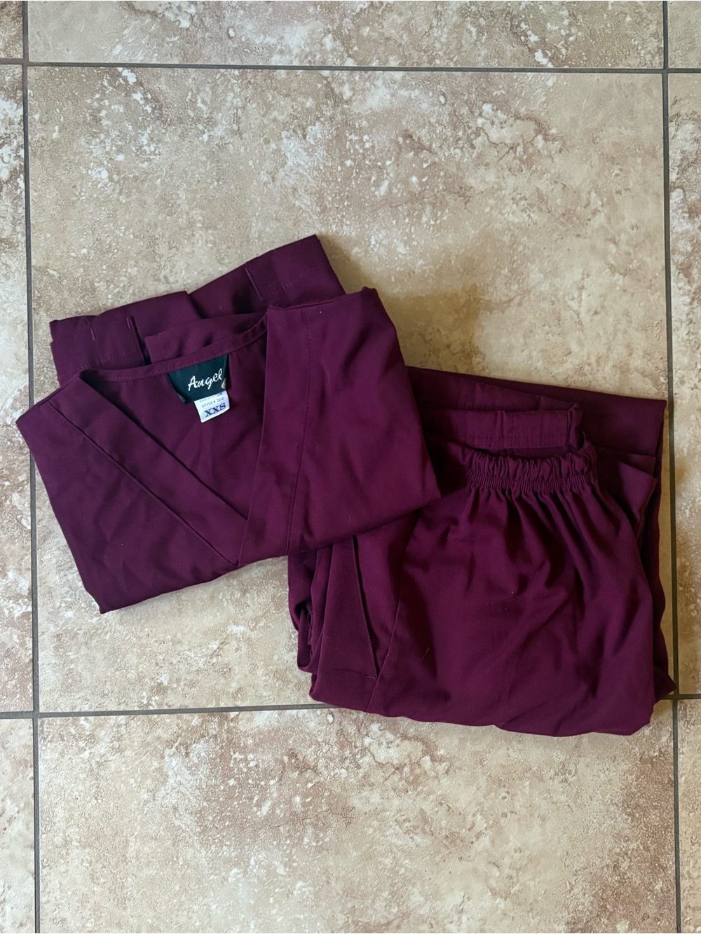 Angel Scrubs Set in Burgundy — Comfortable Women’s Scrubs for Nursing Size XXS